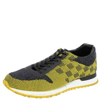 Pre Owned Louis Vuitton Yellow/Black Cotton Knit And Leather Run Away Sneakers Size 42.5