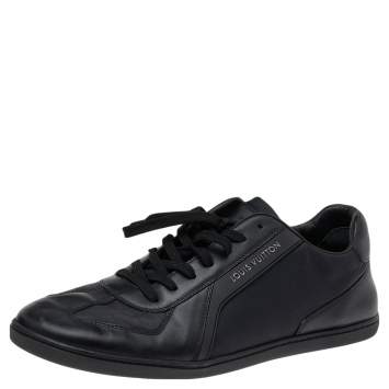 Pre Owned Louis Vuitton Black/Navy Blue Leather And Nylon Low Top Sneakers Size 43