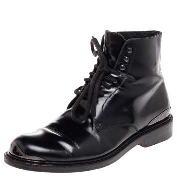 Pre Owned Louis Vuitton Black Leather Combat Boots Size 41