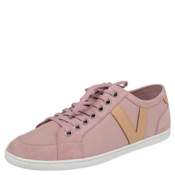 Pre Owned Louis Vuitton Pink Canvas and Leather Low Top Sneakers Size 41.5