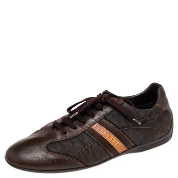 Pre Owned Louis Vuitton Brown Canvas And Leather Low Top Sneakers Size 42.5