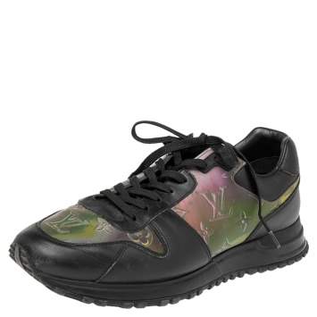 Pre Owned Louis Vuitton Black/Iridescent Monogram Textile and Leather Run Away Sneakers Size 40