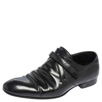 Pre Owned Louis Vuitton Black Leather Velcro Strap Derby Size 40.5