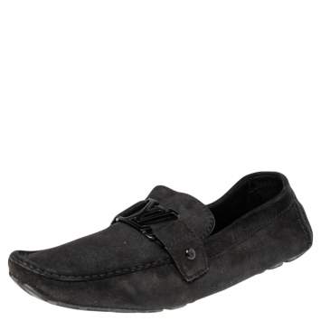 Pre Owned Louis Vuitton Black Suede Slip On Loafers Size 44