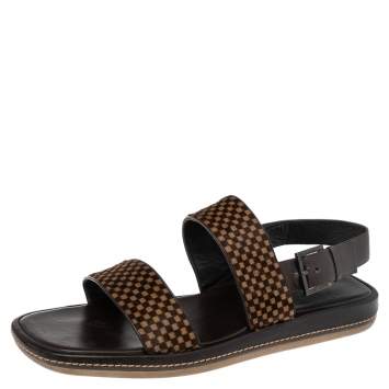 Pre Owned Louis Vuitton Black Damier Sauvage Calfhair And Leather Slingback Size 44.5