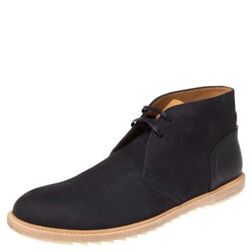 Pre Owned Louis Vuitton Navy Blue Nubuck And Leather Lace Up Ankle Boots Size 45