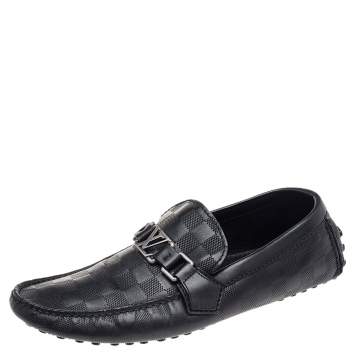 Pre Owned Louis Vuitton Black Damier Embossed Leather Hockenheim Slip On Loafers Size 41.5