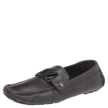 مملوكة مسبقًا Louis Vuitton Dark Brown Leather Monte Carlo Slip On Loafers Size 41.5