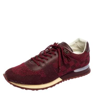 Pre Owned Louis Vuitton Burgundy Damier Fabric and Leather Run Away Sneakers Size 44.5