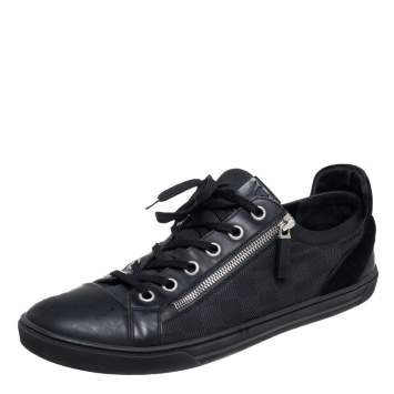 Pre Owned Louis Vuitton Black Damier Print Nylon And Leather 'Aventure' Sneaker Size 45