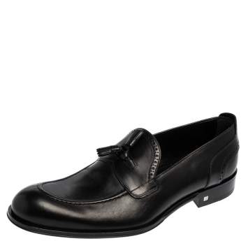 Pre Owned Louis Vuitton Black Leather Logo Perforated Slip On Loafers Size 43.5