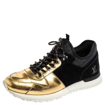 Pre Owned Louis Vuitton Black/Gold Suede And Leather Run Away Sneakers Size 42