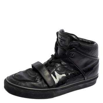 Pre Owned Louis Vuitton Black Monogram Leather And Patent Leather Tower High Top Sneakers Size 44.5