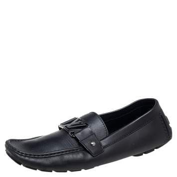 Pre Owned Louis Vuitton Black Leather Monte Carlo Slip On Loafers Size 44