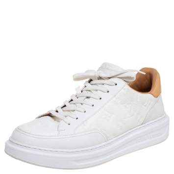 Pre Owned Louis Vuitton White/Brown Leather Beverly Hills Sneakers Size 41