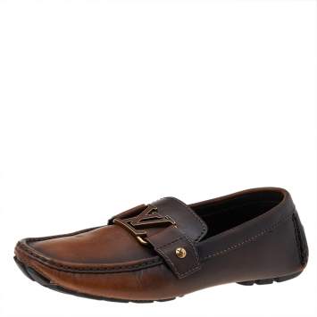 Pre Owned Louis Vuitton Brown Leather Monte Carlo Slip On Loafers Size 41