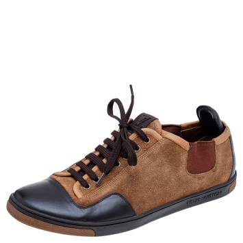 Pre Owned Louis Vuitton Brown/Beige Suede And Leather Slalom Sneakers Size 41.5