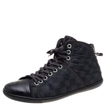 Pre Owned Louis Vuitton Black/Grey Damier Graphite Fabric And Leather Trim Zip Up High Top Sneakers Size 44