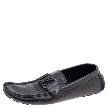 Pre Owned Louis Vuitton Black Taiga Leather Monte Carlo Slip on Loafer Size 41