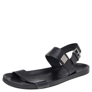 Pre Owned Louis Vuitton Black Leather Flat Sandals Size 43