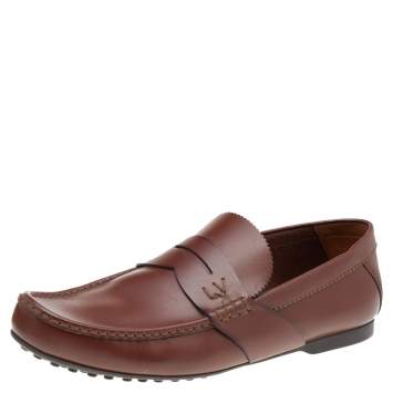 Pre Owned Louis Vuitton Brown Leather Slip On Loafers Size 43