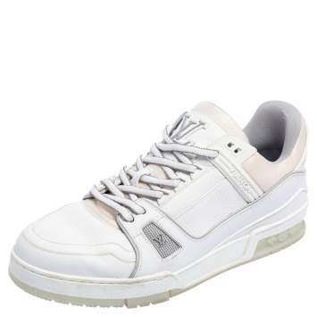 Pre Owned Louis Vuitton White Leather Trainer Low Top Sneakers Size 42.5