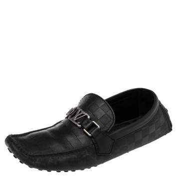 Pre Owned Louis Vuitton Black Damier Embossed Leather Hockenheim Slip On Loafers Size 42.5