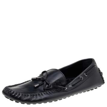 Pre Owned Louis Vuitton Black Leather Arizona Bow Loafers Size 46