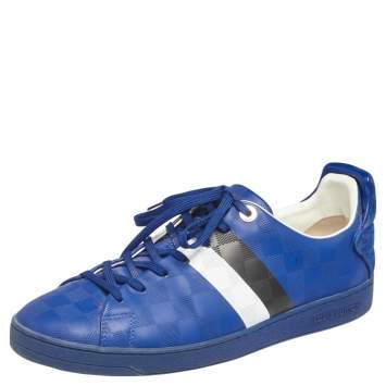 Pre Owned Louis Vuitton Blue Damier Infini Leather Frontrow Lace Up Sneakers Size 42.5