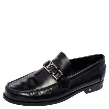 Pre Owned Louis Vuitton Black Glossy Leather Dress Loafers Size 41.5