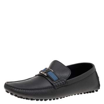 Pre Owned Louis Vuitton Dark Grey Leather Hockenheim Slip On Loafers Size 41