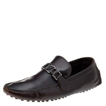 Pre Owned Louis Vuitton Dark Brown Leather Hockenheim Slip On Loafers Size 41