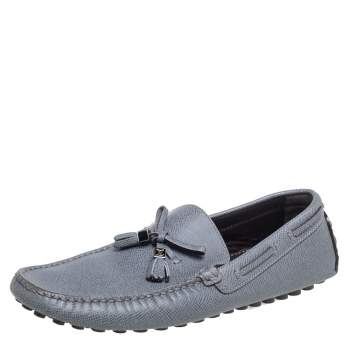Pre Owned Louis Vuitton Grey Leather Imola Tassel Slip On Loafers Size 41