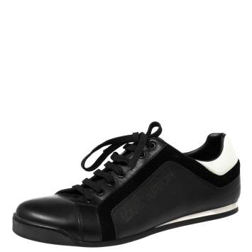 Pre Owned Louis Vuitton Black/White Leather and Suede Lace-Up Sneakers Size 41