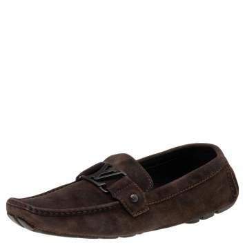 Pre Owned Louis Vuitton Brown Suede Monte Carlo Slip On Loafers Size 42