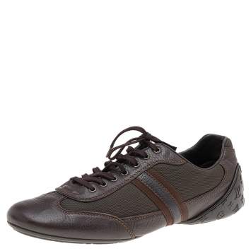 Pre Owned Louis Vuitton Dark Brown Canvas And Leather Low Top Sneakers Size 44
