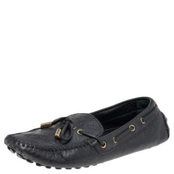 مملوكة مسبقًا Louis Vuitton Black Monogram Leather Slip on Loafers Size 36.5