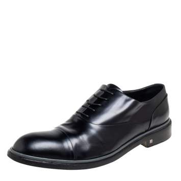 Pre Owned Louis Vuitton Black Patent Leather Lace Up Oxfords Size 44