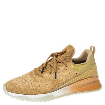 Pre Owned Louis Vuitton Gold Knit Fabric and Leather V.N.R Sneakers Size 43