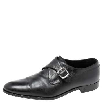 Pre Owned Louis Vuitton Black Leather and Damier Monk Strap Loafers Size 42.5