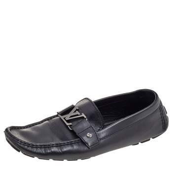 Pre Owned Louis Vuitton Black Leather Monte Carlo Slip on Loafer Size 44.5