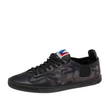Pre Owned Louis Vuitton Camouflage Print Suede And Leather Low Top Sneakers Size 42