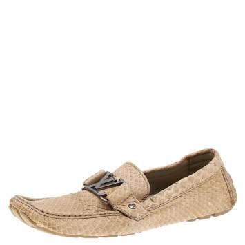 Pre Owned Louis Vuitton Beige Python Leather Monte Carlo Loafers Size 44
