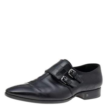 Pre Owned Louis Vuitton Black Leather Double Flap Slip On Loafers Size 41.5