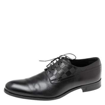 Pre Owned Louis Vuitton Black Damier Embossed Leather Lace-Up Derby Size 43