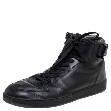 Pre Owned Louis Vuitton Black Monogram Canvas and Leather Rivoli Sneaker Boots Size 43.5