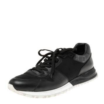 Pre Owned Louis Vuitton Black Mesh And Monogram Canvas Run Away  Sneakers Size 45