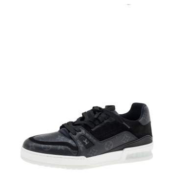 Pre Owned Louis Vuitton Monogram Eclipse Canvas and Suede LV Trainer Sneakers Size 42