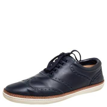 مملوكة مسبقًا Louis Vuitton Blue Brogue Leather Oxford Lace Up Sneakers Size 43