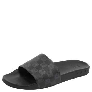Pre Owned Louis Vuitton Graphite Damier Embossed Canvas Waterfront Flat Slides Size 44.5